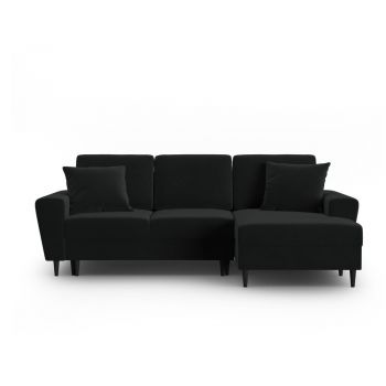 Colțar negru extensibil, cu spațiu de depozitare cu tapițerie din catifea (cu colț pe partea dreaptă, cu șezlong) Kyoto – Cosmopolitan Design Colțar negru extensibil, cu spațiu de depozitare cu tapițerie din catifea (cu colț pe partea dreaptă, cu șezlong) Kyoto – Cosmopolitan Design