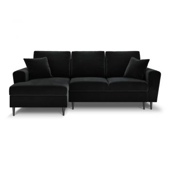 Colțar negru extensibil, cu spațiu de depozitare cu tapițerie din catifea (cu colț pe partea stângă, cu șezlong) Kyoto – Cosmopolitan Design