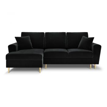 Colțar negru extensibil, cu spațiu de depozitare cu tapițerie din catifea (cu colț pe partea stângă, cu șezlong) Kyoto – Cosmopolitan Design