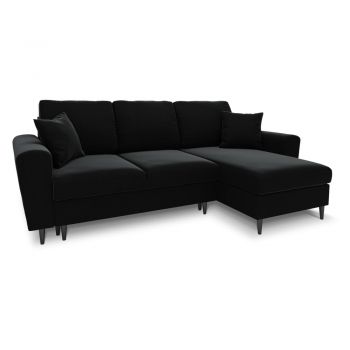 Colțar negru extensibil, cu spațiu de depozitare cu tapițerie din catifea Kyoto – Cosmopolitan Design
