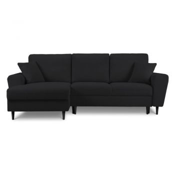 Colțar negru extensibil, cu spațiu de depozitare cu tapițerie din țesătură bouclé (cu colț pe partea stângă, cu șezlong) Kyoto – Cosmopolitan Design