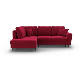 Colțar roșu extensibil, cu spațiu de depozitare cu tapițerie din catifea (cu colț pe partea stângă-în formă de ”L”) Kyoto – Cosmopolitan Design