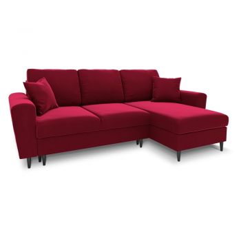 Colțar roșu extensibil, cu spațiu de depozitare cu tapițerie din catifea Kyoto – Cosmopolitan Design