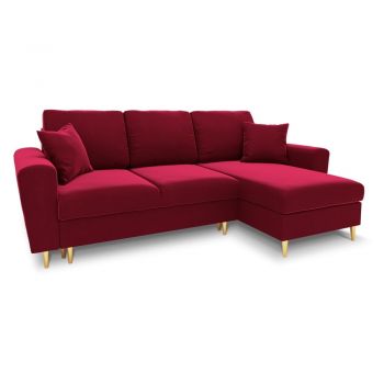 Colțar roșu extensibil, cu spațiu de depozitare cu tapițerie din catifea Kyoto – Cosmopolitan Design