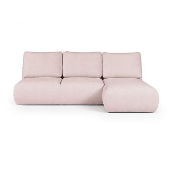 Colțar roz deschis cu tapițerie din țesătură bouclé (cu colț pe partea dreaptă/cu șezlong) Mirel – Rodier