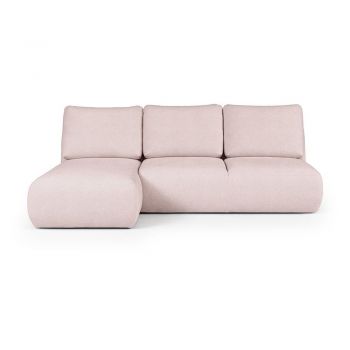 Colțar roz deschis cu tapițerie din țesătură bouclé (cu colț pe partea stângă/cu șezlong) Mirel – Rodier