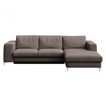 Colțar taupe extensibil/cu spațiu de depozitare cu tapițerie din catifea (cu colț pe partea dreaptă/cu șezlong) Rene – Rodier