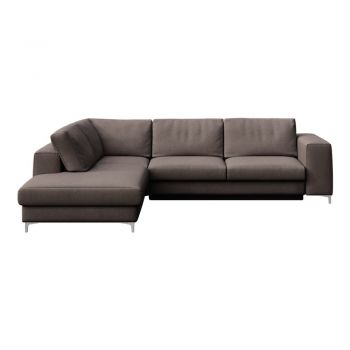Colțar taupe extensibil/cu spațiu de depozitare cu tapițerie din catifea (cu colț pe partea stângă/în formă de ”L”) Rene – Rodier