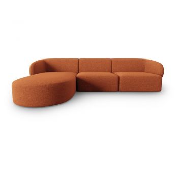 Colțar teracotă cu tapițerie din chenille (cu colț pe partea stângă, cu șezlong) Paolo – Milo Casa