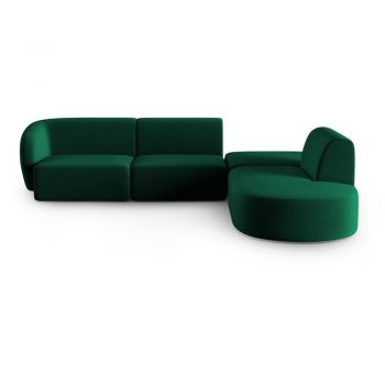Colțar verde cu tapițerie din catifea (cu colț pe partea dreaptă, în formă de ”L”) Paolo – Milo Casa