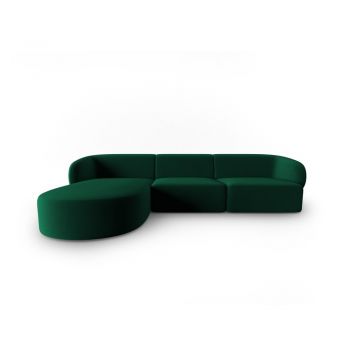 Colțar verde cu tapițerie din catifea (cu colț pe partea stângă, cu șezlong) Paolo – Milo Casa