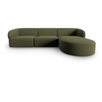 Colțar verde cu tapițerie din chenille (cu colț pe partea dreaptă, cu șezlong) Paolo – Milo Casa