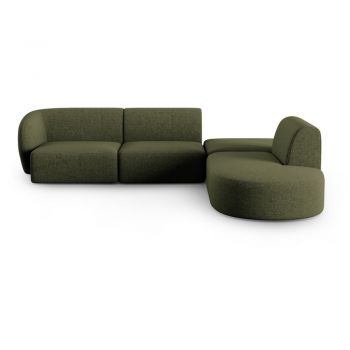 Colțar verde cu tapițerie din chenille (cu colț pe partea dreaptă, în formă de ”L”) Paolo – Milo Casa