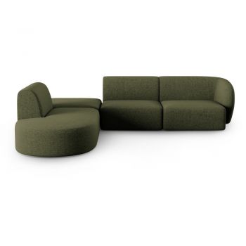 Colțar verde cu tapițerie din chenille (cu colț pe partea stângă, în formă de ”L”) Paolo – Milo Casa