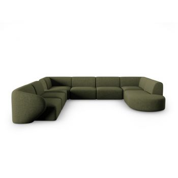 Colțar verde cu tapițerie din chenille (cu colț pe partea stângă, în formă de 