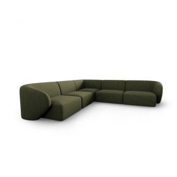 Colțar verde cu tapițerie din chenille Paolo – Milo Casa