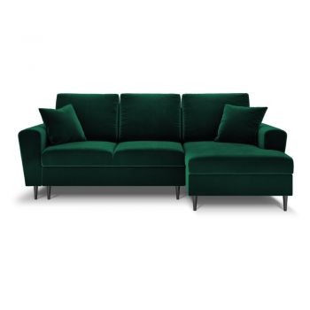 Colțar verde extensibil, cu spațiu de depozitare cu tapițerie din catifea (cu colț pe partea dreaptă, cu șezlong) Kyoto – Cosmopolitan Design