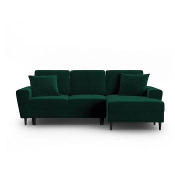 Colțar verde extensibil, cu spațiu de depozitare cu tapițerie din catifea (cu colț pe partea dreaptă, cu șezlong) Kyoto – Cosmopolitan Design