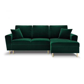 Colțar verde extensibil, cu spațiu de depozitare cu tapițerie din catifea (cu colț pe partea dreaptă, cu șezlong) Kyoto – Cosmopolitan Design