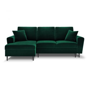 Colțar verde extensibil, cu spațiu de depozitare cu tapițerie din catifea (cu colț pe partea stângă, cu șezlong) Kyoto – Cosmopolitan Design