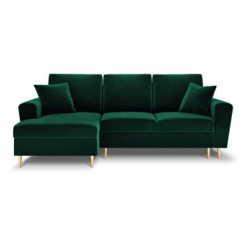 Colțar verde extensibil, cu spațiu de depozitare cu tapițerie din catifea (cu colț pe partea stângă, cu șezlong) Kyoto – Cosmopolitan Design