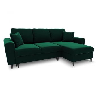 Colțar verde extensibil, cu spațiu de depozitare cu tapițerie din catifea Kyoto – Cosmopolitan Design