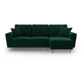 Colțar verde extensibil, cu spațiu de depozitare cu tapițerie din catifea Kyoto – Cosmopolitan Design