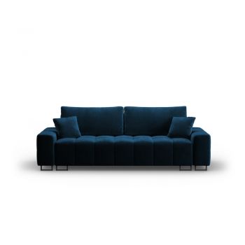 Canapea albastră extensibilă, cu spațiu de depozitare cu tapițerie din catifea 250 cm Wicklow – Cosmopolitan Design
