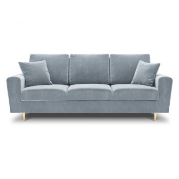 Canapea albastru-deschis extensibilă, cu spațiu de depozitare cu tapițerie din catifea 235 cm Kyoto – Cosmopolitan Design