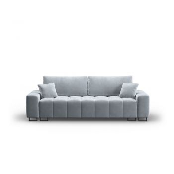 Canapea albastru-deschis extensibilă/cu spațiu de depozitare cu tapițerie din catifea 250 cm Wicklow – Cosmopolitan Design