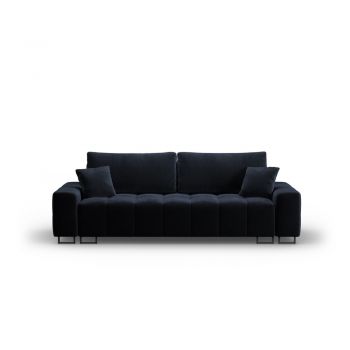 Canapea albastru-închis extensibilă/cu spațiu de depozitare cu tapițerie din catifea 250 cm Wicklow – Cosmopolitan Design
