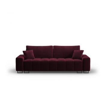 Canapea burgundy extensibilă, cu spațiu de depozitare cu tapițerie din catifea 250 cm Wicklow – Cosmopolitan Design