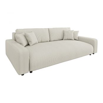 Canapea crem extensibilă, cu spațiu de depozitare, cu tapițerie din catifea reiată 234 cm Sara – Ropez