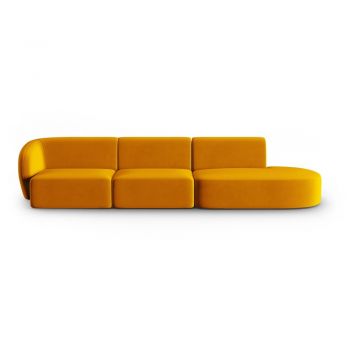 Canapea galben-muștar cu tapițerie din catifea cu colț pe partea stângă 311 cm Paolo – Milo Casa