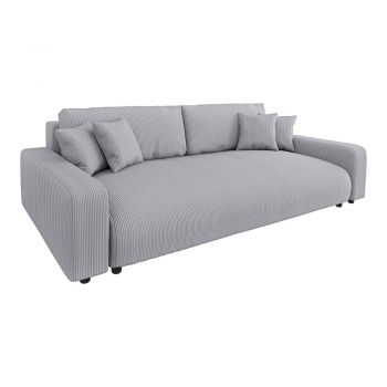 Canapea gri deschis extensibilă/cu spațiu de depozitare cu tapițerie din catifea reiată 234 cm Sara – Ropez