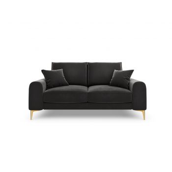 Canapea, Madara, Mazzini Sofas, 2 locuri, gold legs, 172x102x90 cm, catifea, gri inchis