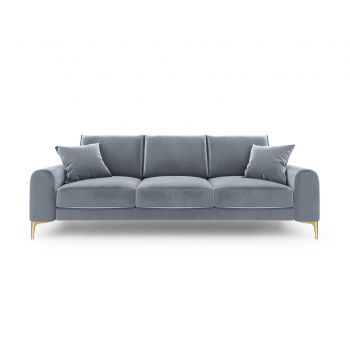Canapea, Madara, Mazzini Sofas, 3 locuri, gold legs, 222x102x90 cm, catifea, albastru deschis