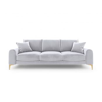 Canapea, Madara, Mazzini Sofas, 3 locuri, gold legs, 222x102x90 cm, catifea, argintiu
