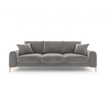 Canapea, Madara, Mazzini Sofas, 3 locuri, gold legs, 222x102x90 cm, catifea, gri deschis
