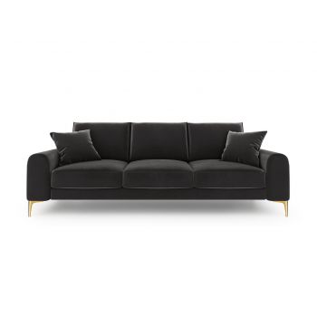 Canapea, Madara, Mazzini Sofas, 3 locuri, gold legs, 222x102x90 cm, catifea, gri inchis