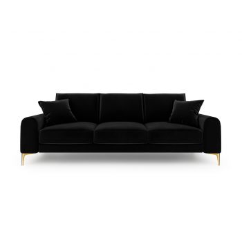 Canapea, Madara, Mazzini Sofas, 3 locuri, gold legs, 222x102x90 cm, catifea, negru