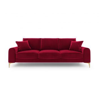 Canapea, Madara, Mazzini Sofas, 3 locuri, gold legs, 222x102x90 cm, catifea, rosu vin