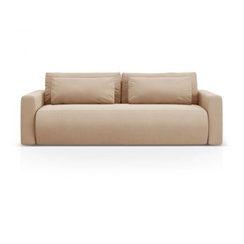 Canapea maro deschis extensibilă, cu spațiu de depozitare cu tapițerie din catifea 238 cm Belfast – Cosmopolitan Design