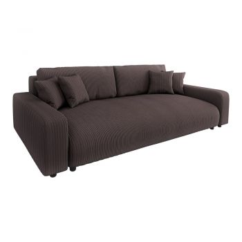 Canapea maro extensibilă/cu spațiu de depozitare cu tapițerie din catifea reiată 234 cm Sara – Ropez