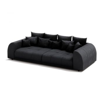 Canapea neagră extensibilă cu tapițerie din catifea reiată 310 cm Vanessa – Ropez