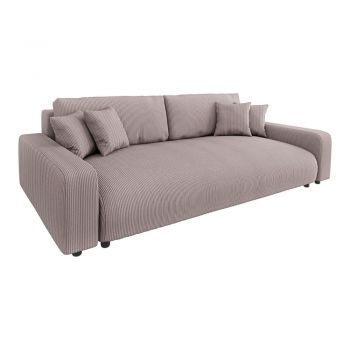 Canapea roz-deschis extensibilă/cu spațiu de depozitare cu tapițerie din catifea reiată 234 cm Sara – Ropez