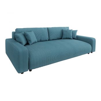 Canapea turcoaz extensibilă/cu spațiu de depozitare cu tapițerie din catifea reiată 234 cm Sara – Ropez
