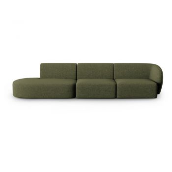 Canapea verde cu tapițerie din chenille cu colț pe partea dreaptă 311 cm Paolo – Milo Casa