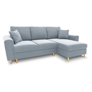 Colțar albastru deschis extensibil, cu spațiu de depozitare cu tapițerie din catifea Kyoto – Cosmopolitan Design