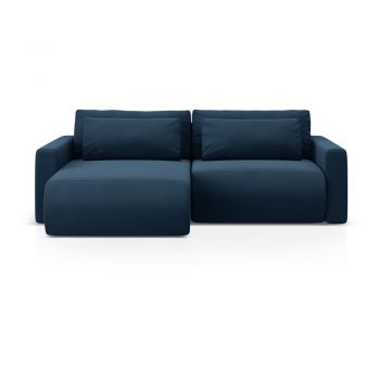Colțar albastru închis extensibil, cu spațiu de depozitare cu tapițerie din catifea Belfast – Cosmopolitan Design